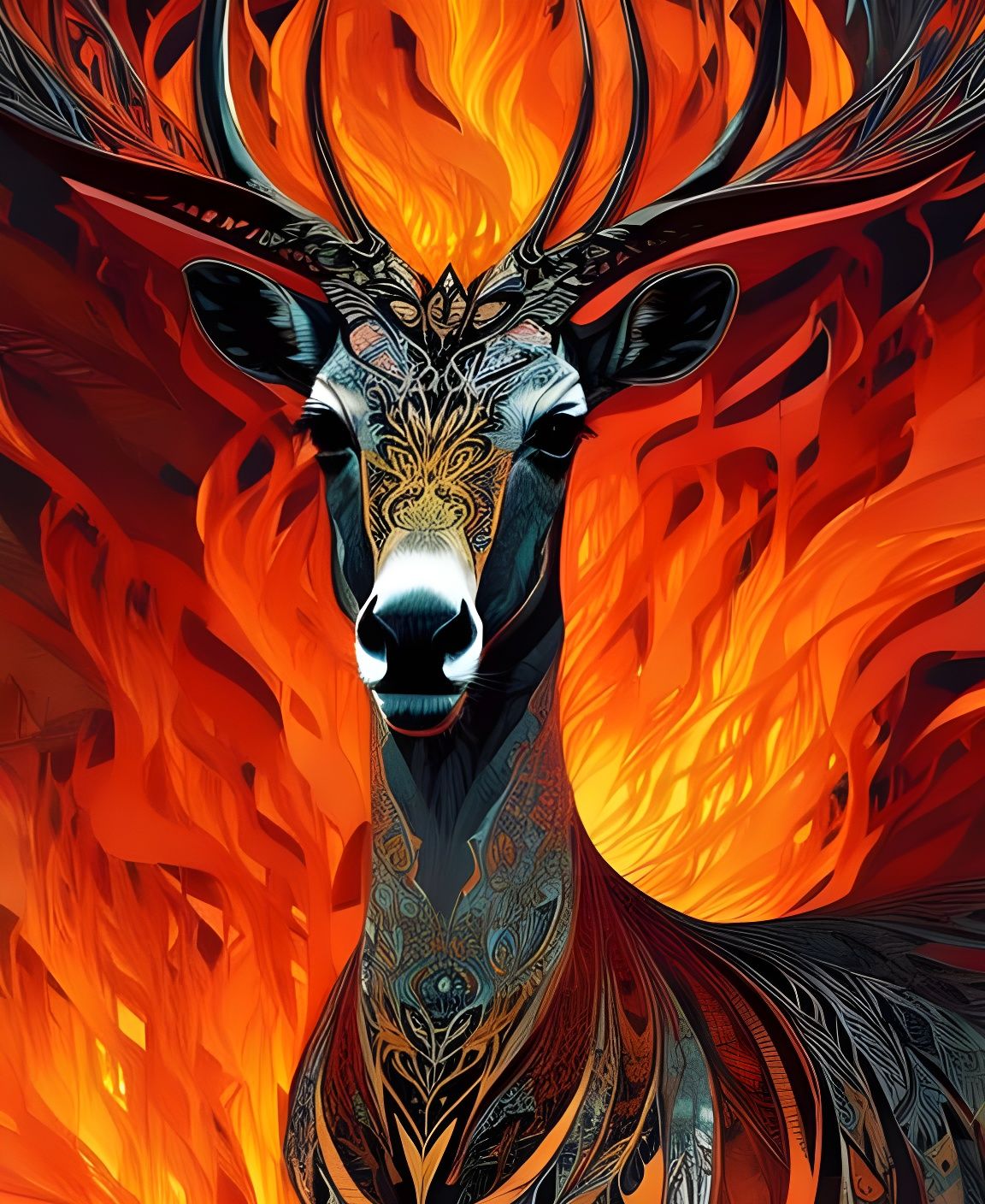 Flaming Impala Portrait with Intricate Details