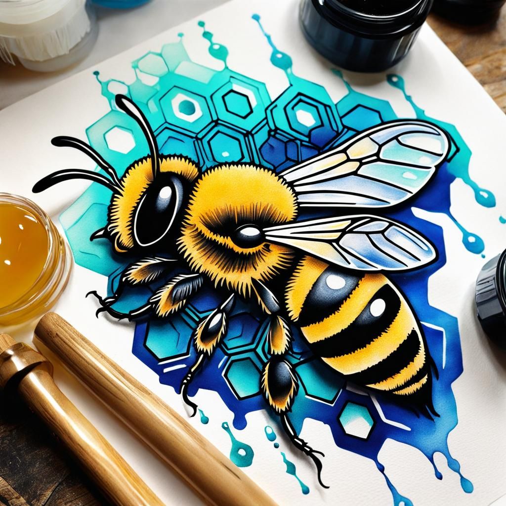 fluffy bee illustration graphic mock up