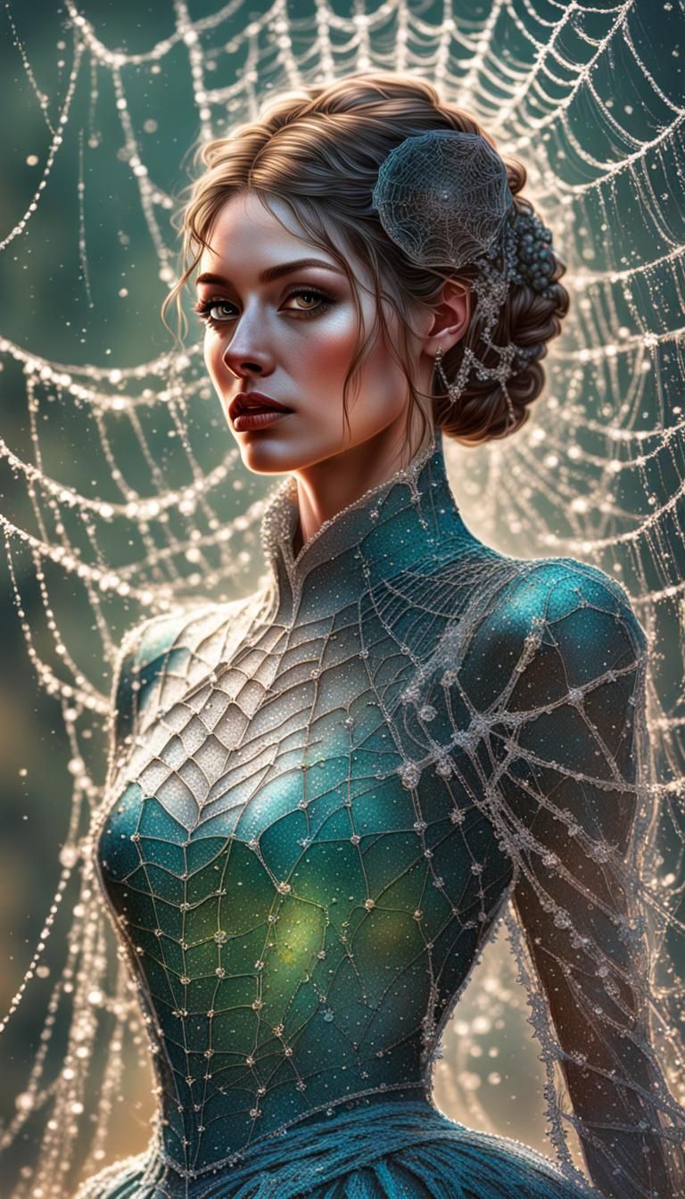 Hyperrealistic Spiderweb Dress on Tiny Lady