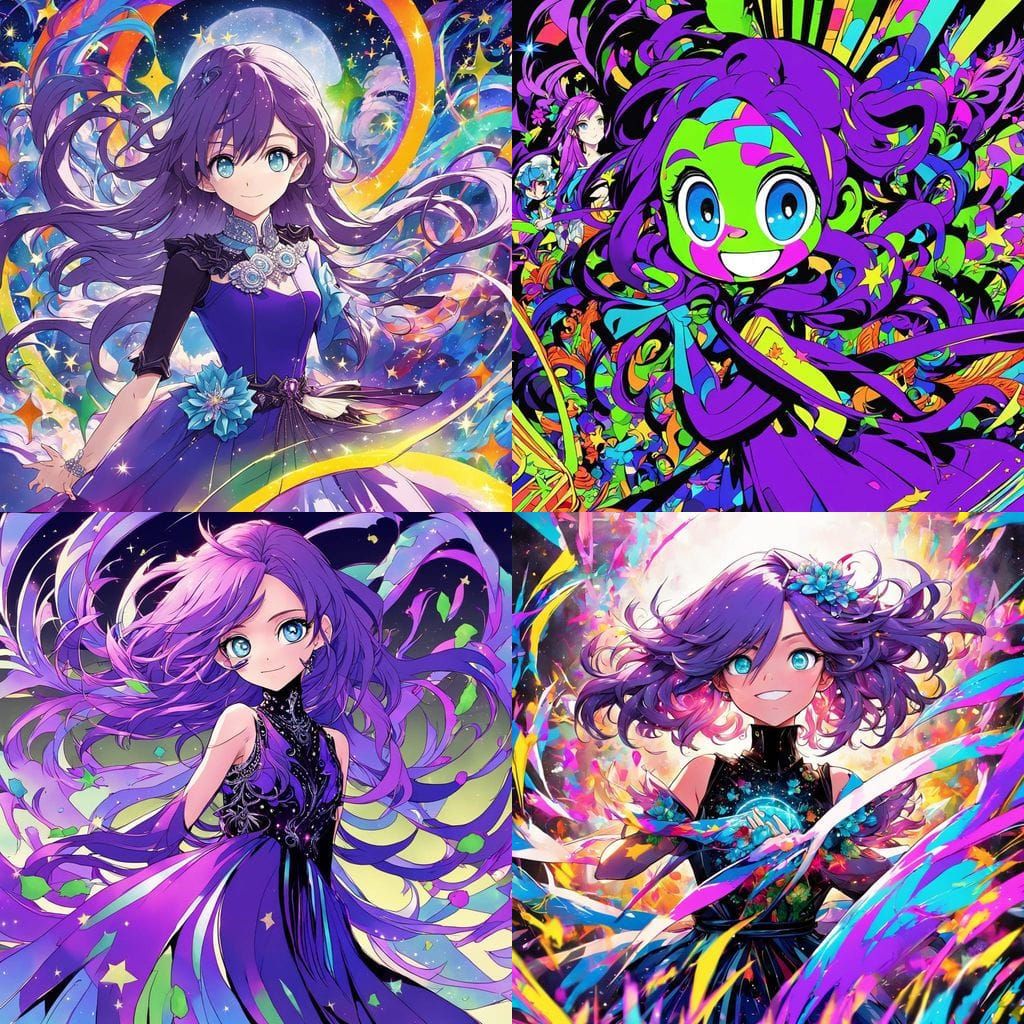 Vibrant Anime Pop Star with Lavender Hair and Blue Eyes