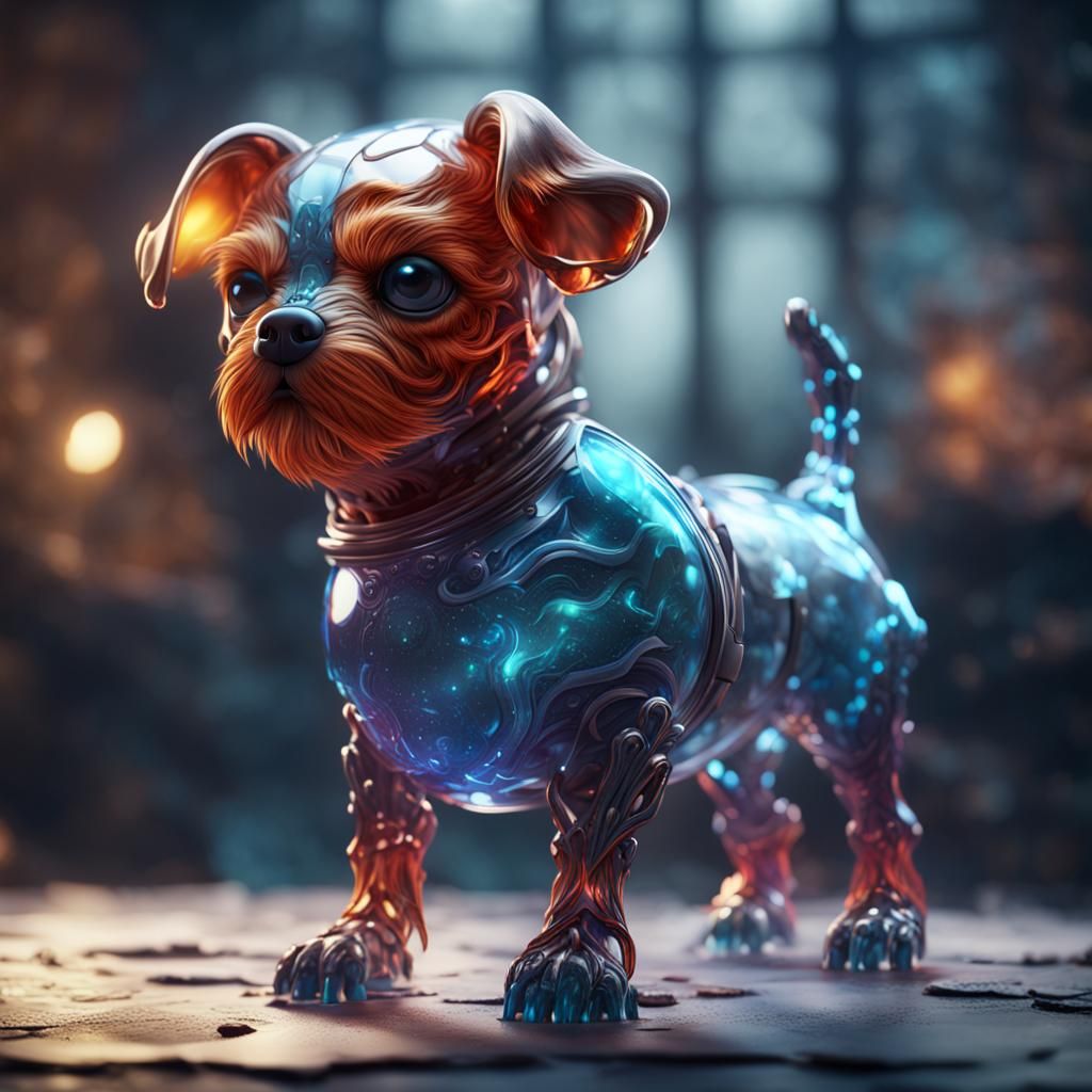 Fantastical Glass Dog Sculpture in Detailed Matte Style