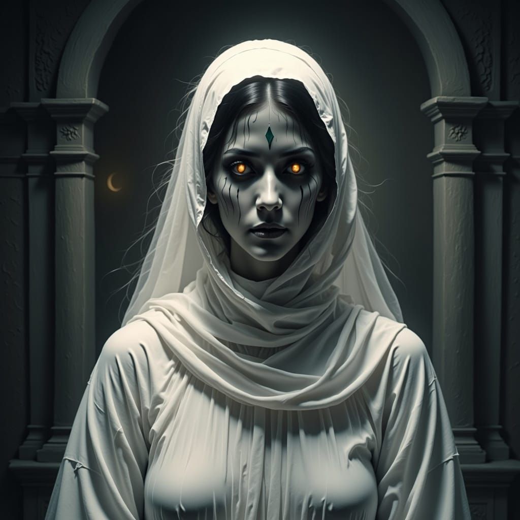 Ethereal Ghost Bride in Spectral White Gown