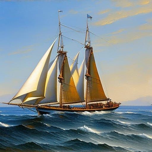 Sailing Ship Rounding the Cape: Oil Painting