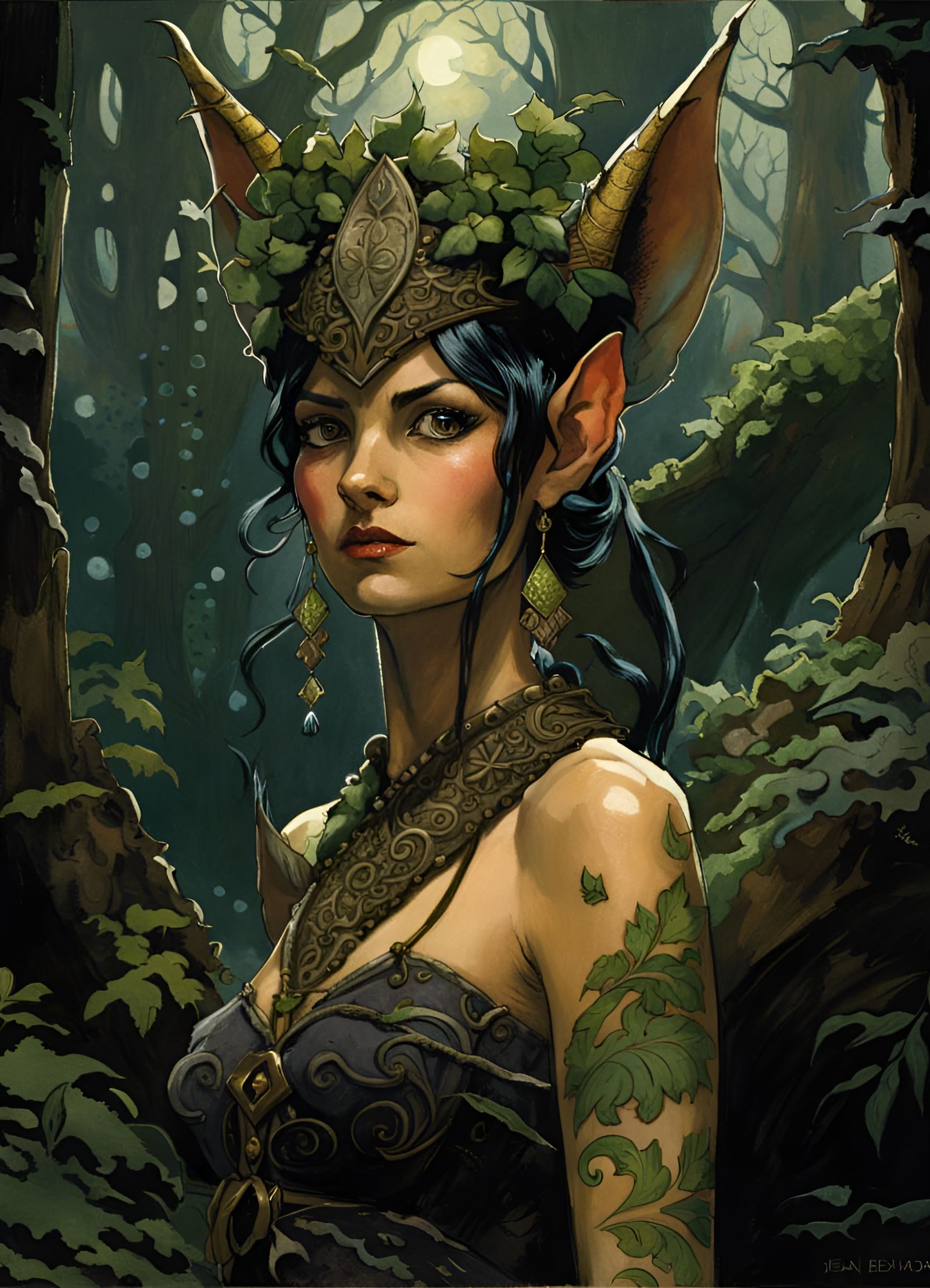 Detailed Forest Elf Portrait in Dark Fantasy Style