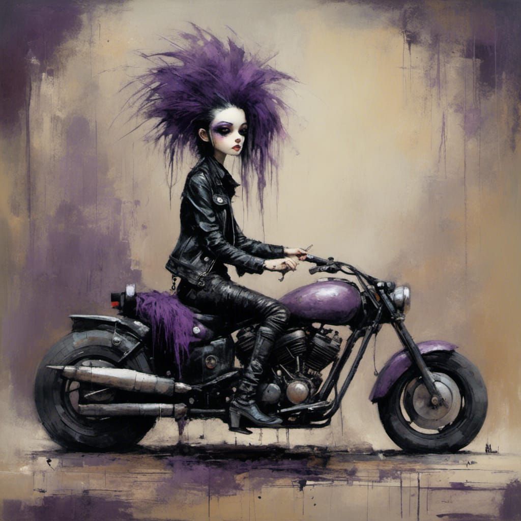 Biker Chick with Motorcycle in Surreal Fantasy Style