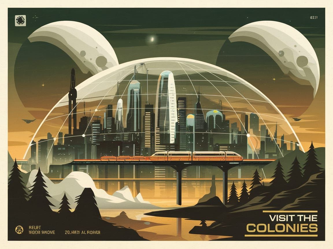 Futuristic City Under Dome in Propaganda Style