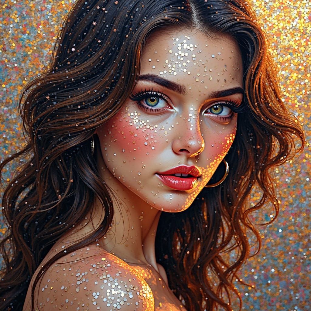 Elegant Woman in Glittering Sequin Portrait