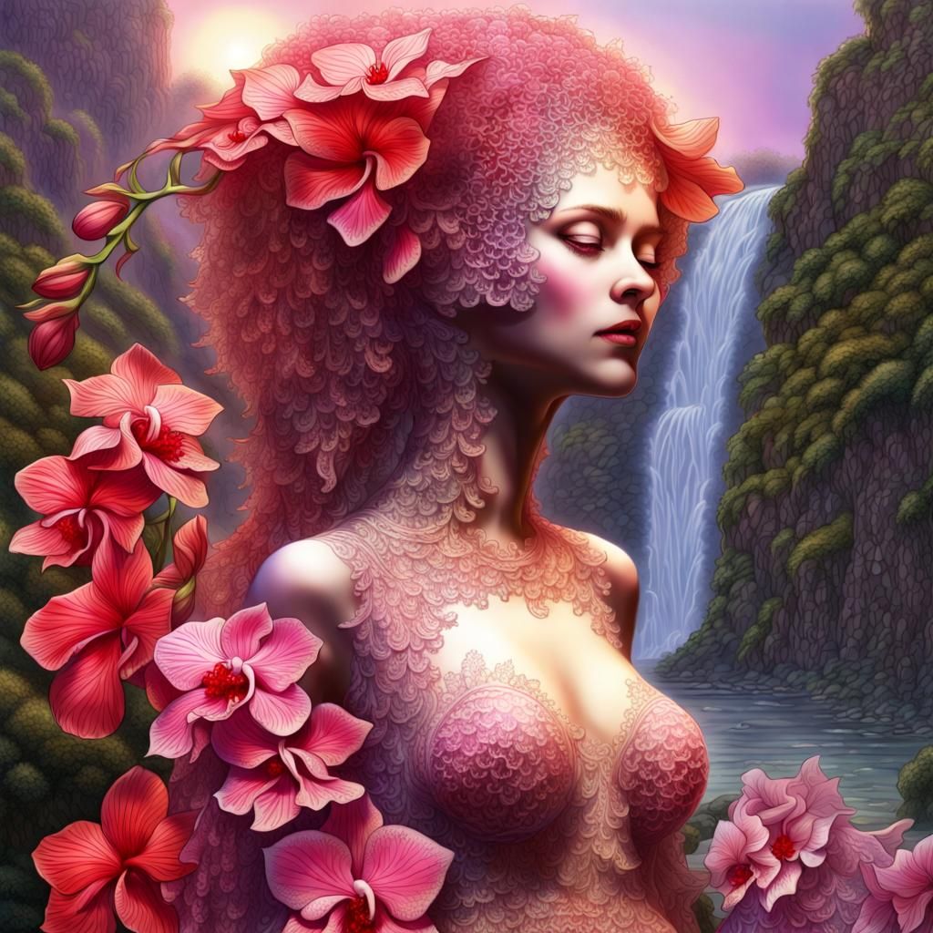 Ethereal Alien Hag in Pointillist Orchid Garden