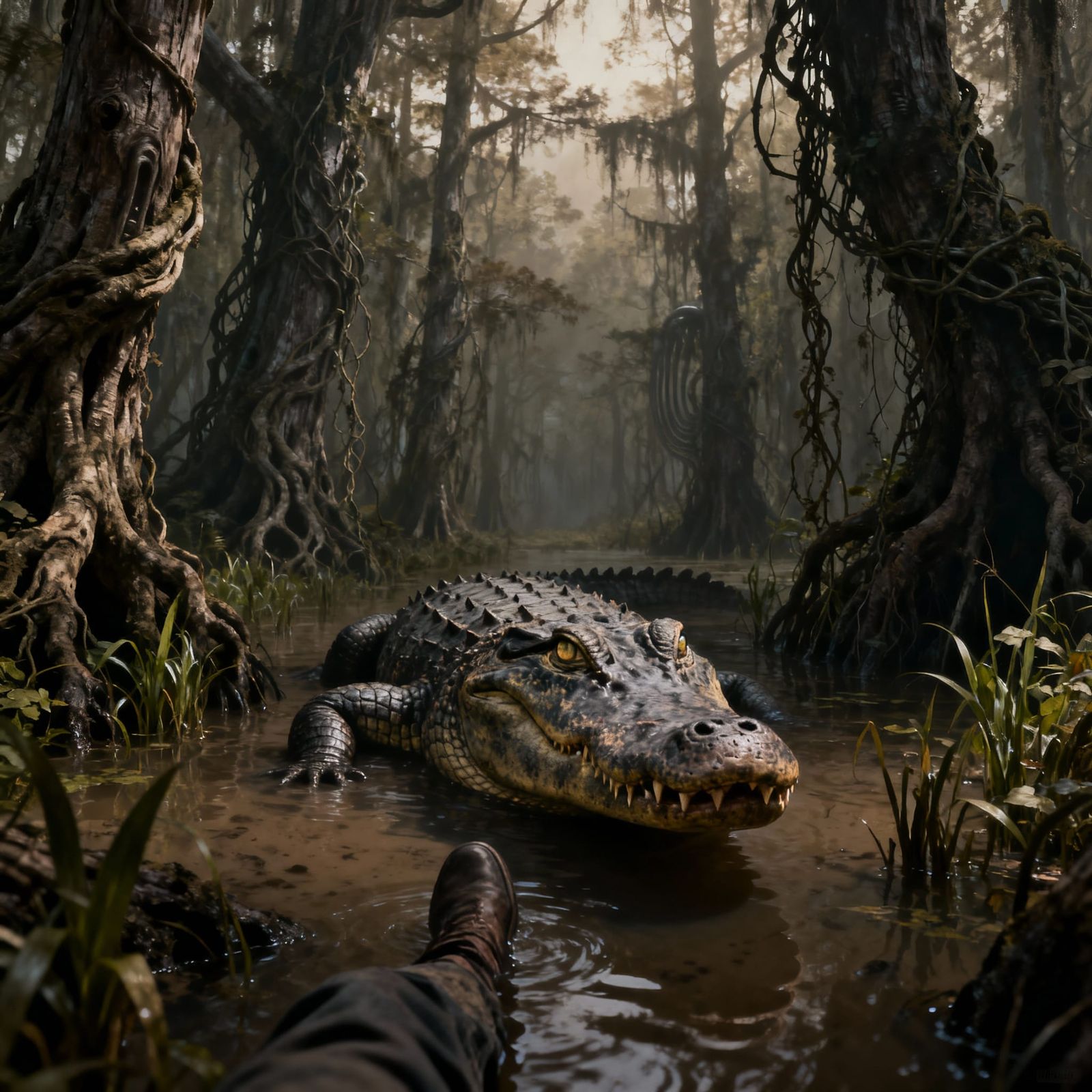 Terrifying Swamp Ambush: Gator Ready to Strike