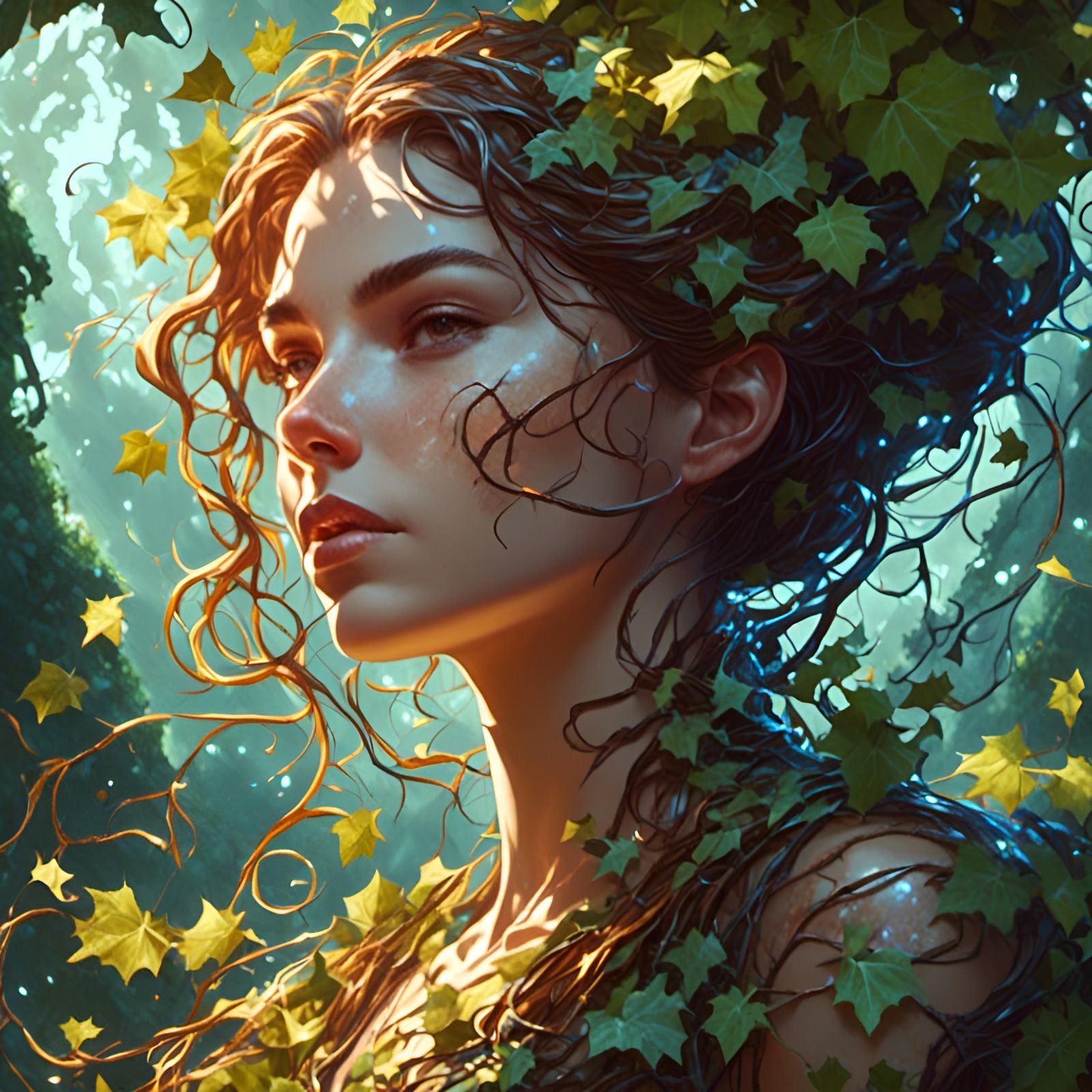 Ivy-Clad Woman: Art Nouveau Mosaic Portrait