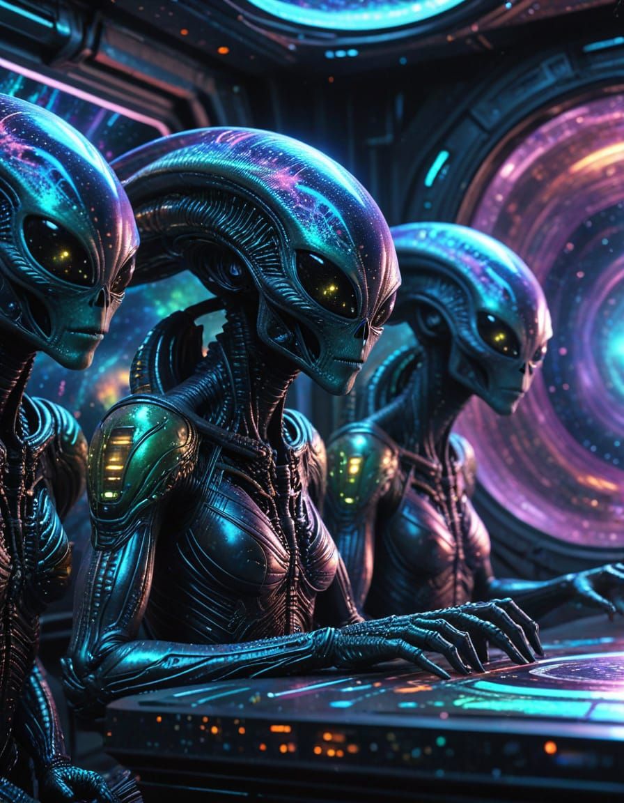 Alien Crew Prepares for Wormhole Mission: Cosmic Illustratio...