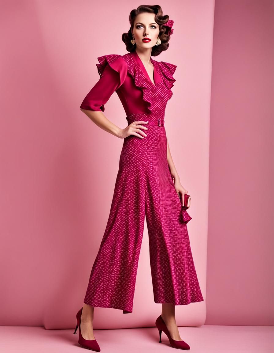 1930s Raspberry Retro Fashion Model
