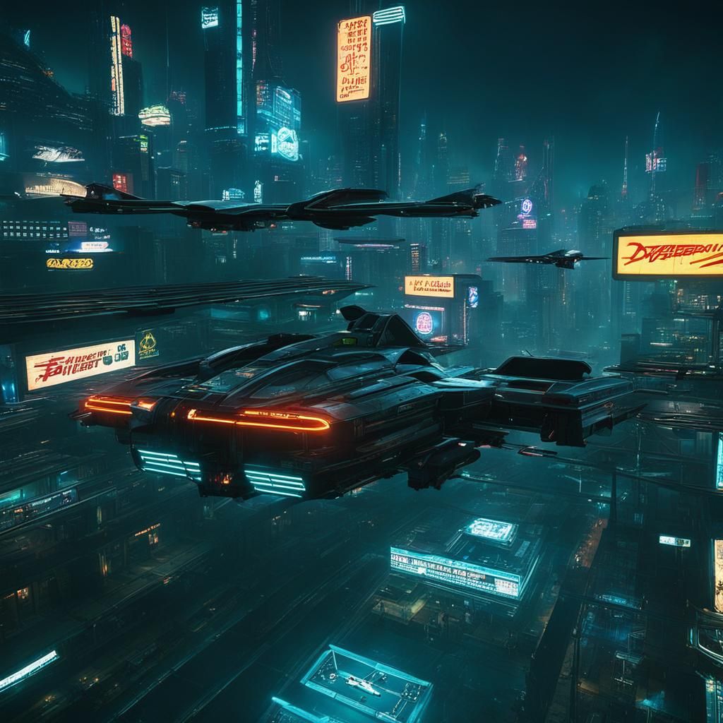 Futuristic Metropolis with Flying Cars in Cyberpunk Style
