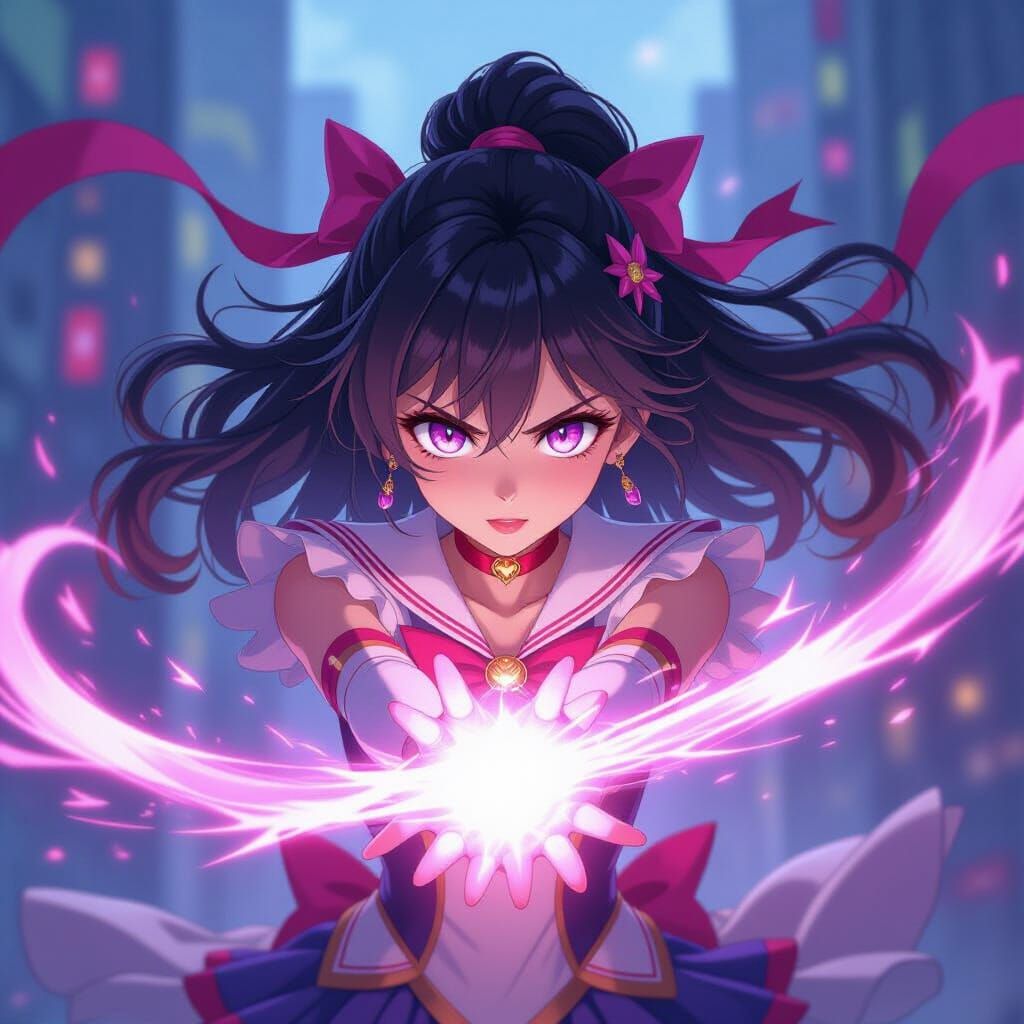 Anime Magical Girl Mid-Transformation with Glowing Eyes