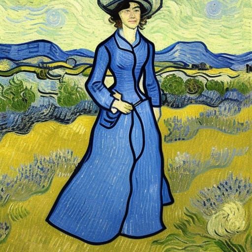 Cat in Lavender Field, Van Gogh Style