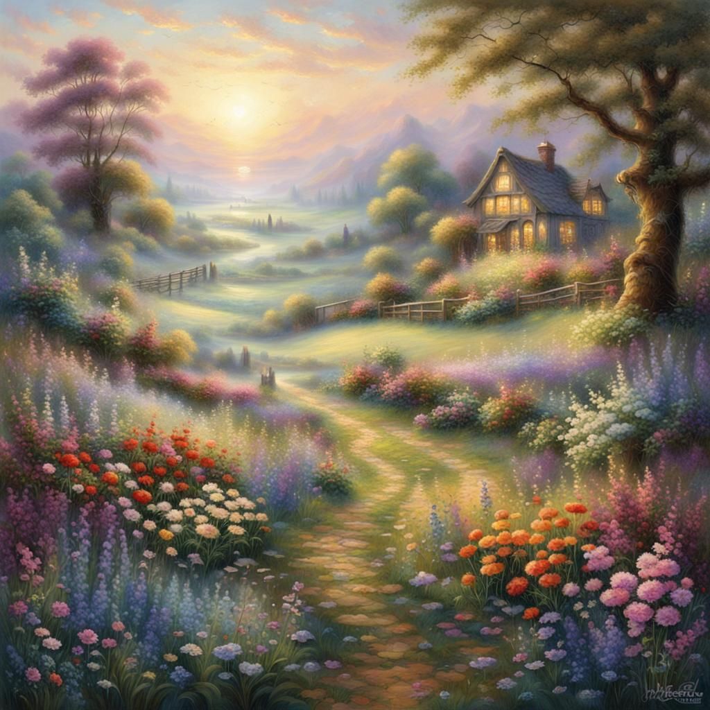 Magical Flower Meadow in Ethereal Fantasy Style