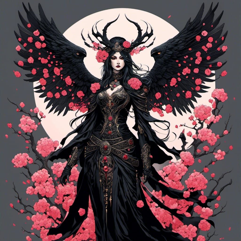 Gothic Anime Warrior with Cosmic Tattoos