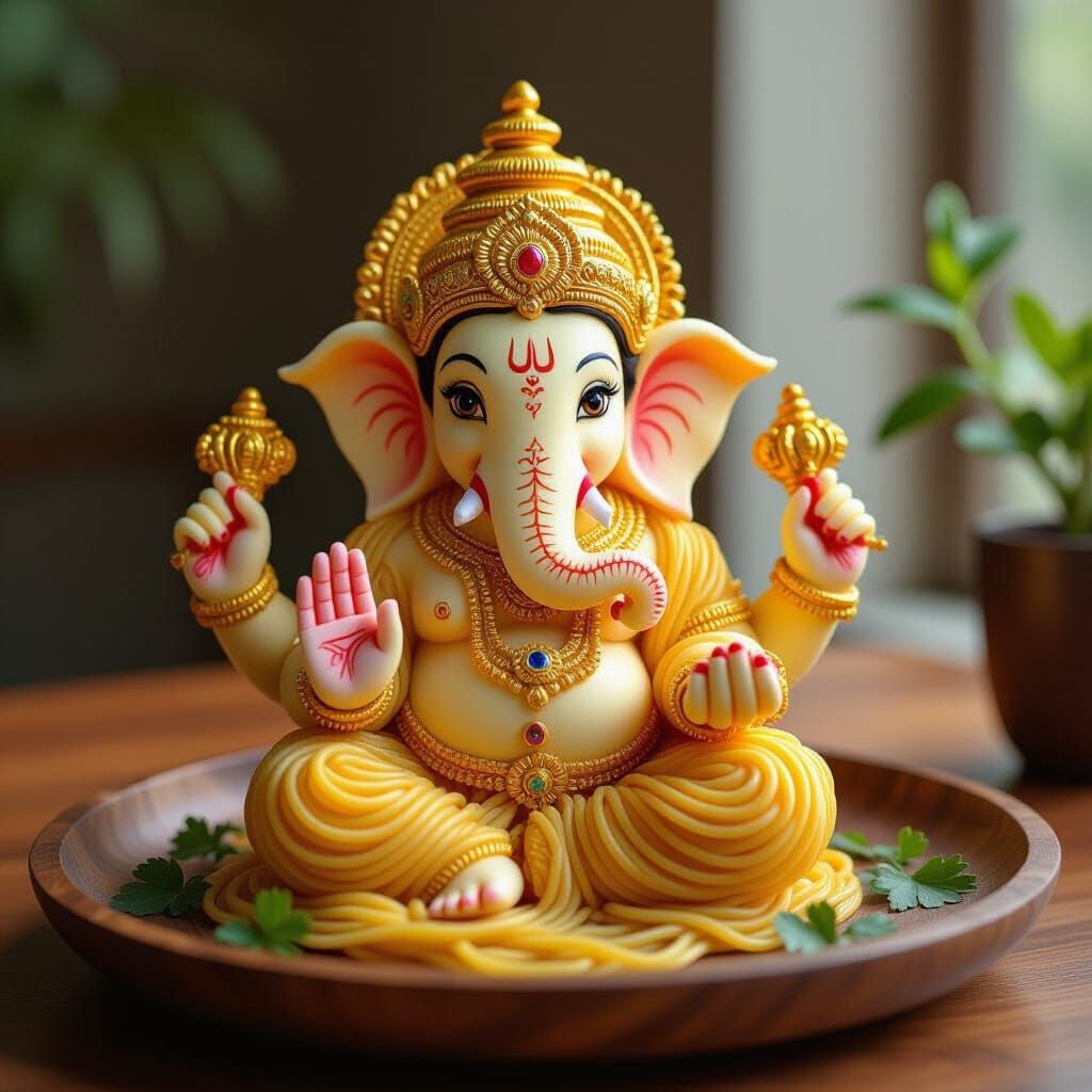 Golden Noodle Ganesha: A Contemporary Sculpture