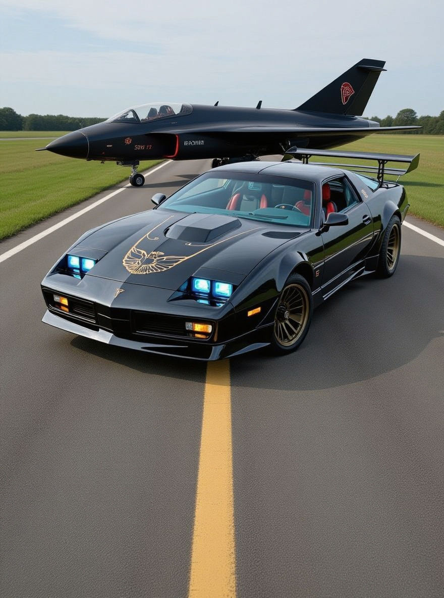 Futuristic Black Trans Am on Airport Runway