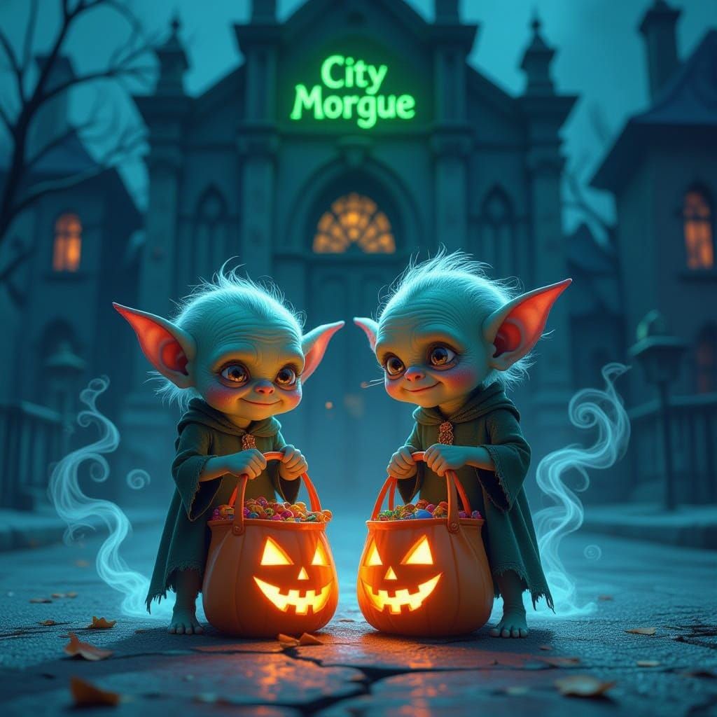 Goblins Trick-Or-Treating At The City Morgue