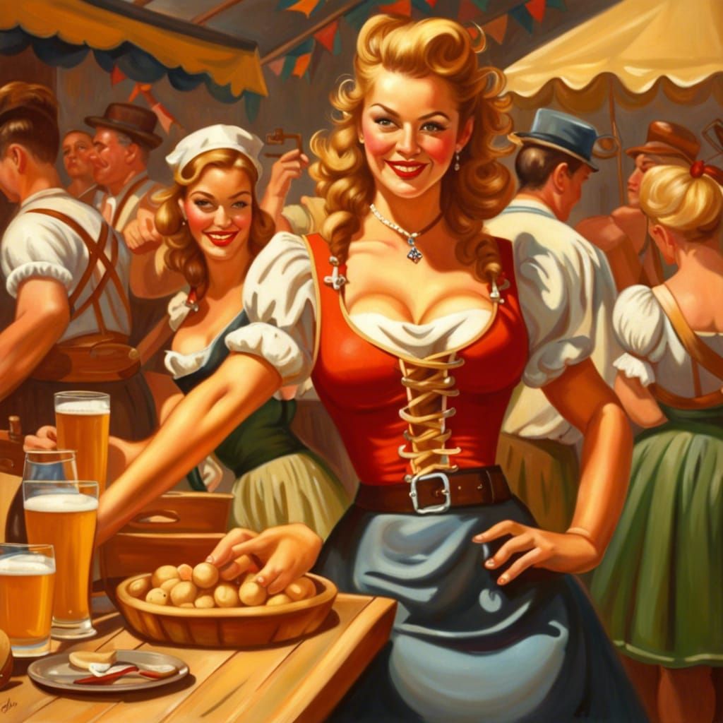 Oktoberfest Beer Garden Pin-Up Art