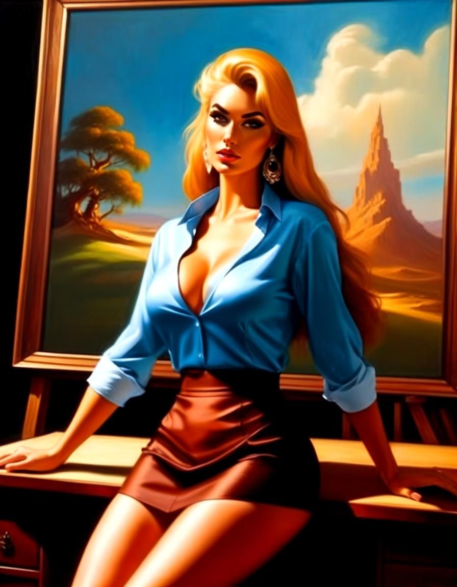 Sensual Oil Painting of Teacher and Man in Fantasy Style