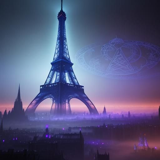 Eiffel Tower in Mystical Fantasy Art Style