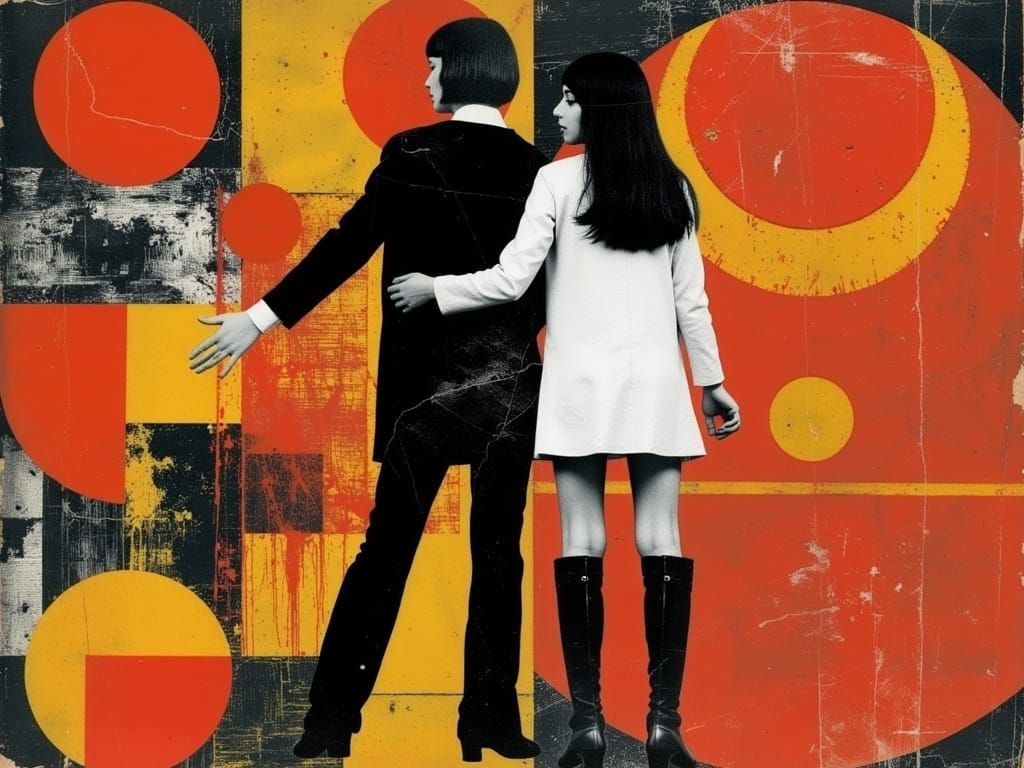 Vibrant Mod Fashion Icon in Groovy Psychedelic Setting