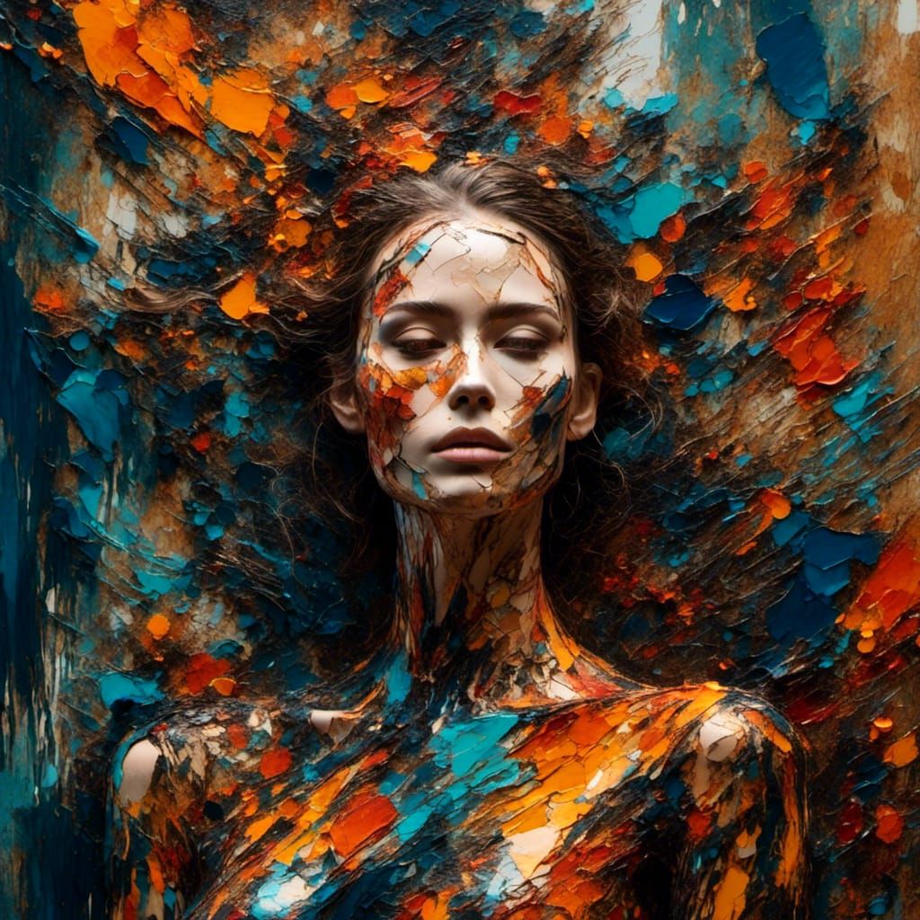 Abstract Expressionist Portrait of a Geometric Woman