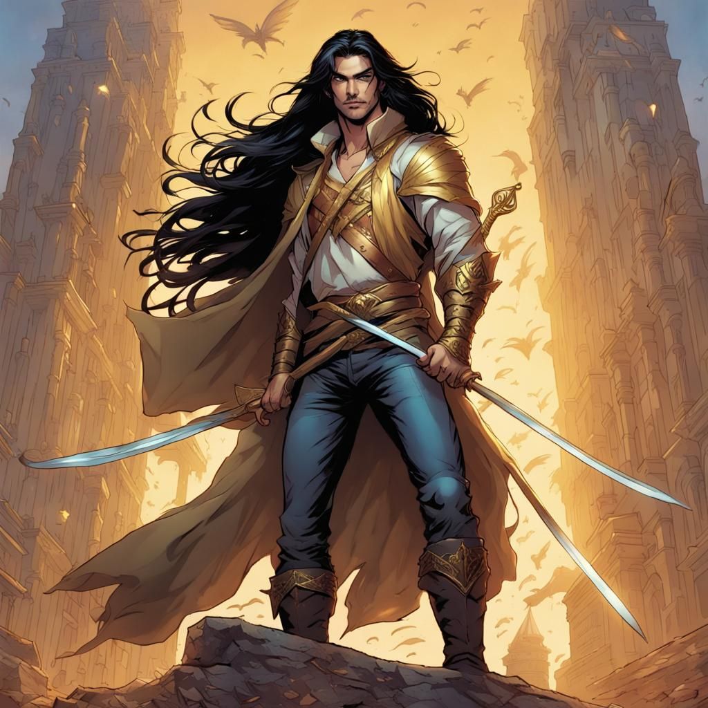 Bard with Sword in Comic Book Art Style