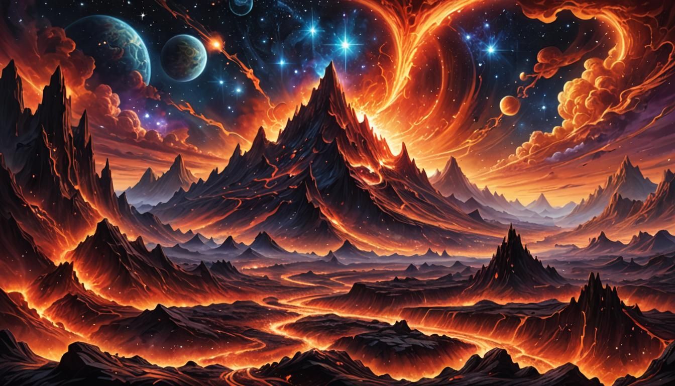 Fiery Lava Cosmic Spacescape in Dark Fantasy Style
