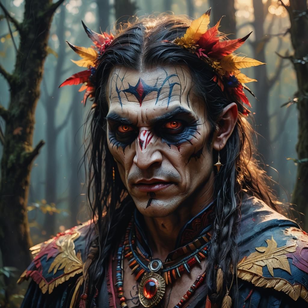Colorful Native American Vampire Portrait as Oil Painting