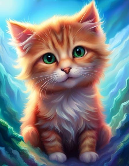 Adorable Red Kitten Face in Ethereal Digital Painting