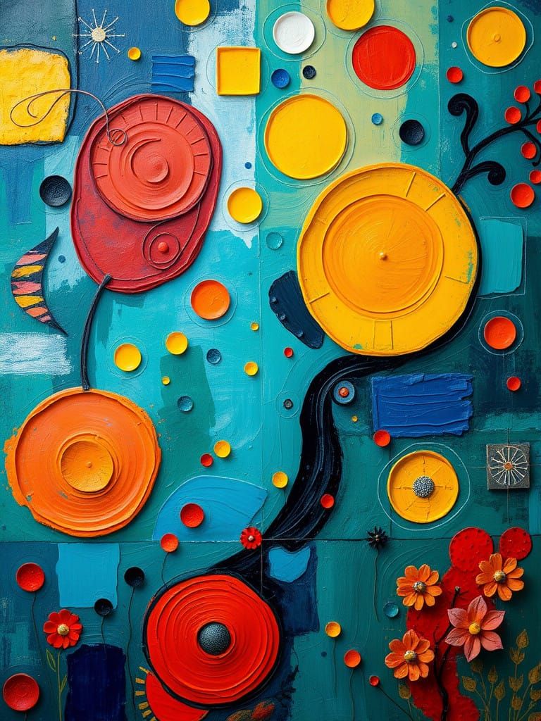 Whimsical Mid Century Surrealist Masterpiece in Vibrant Drea...