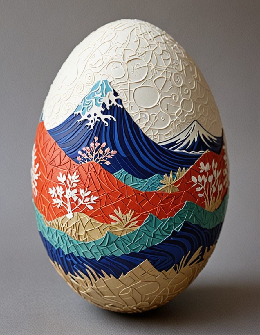 Hokusai-Inspired Easter Egg in Recycled Materials