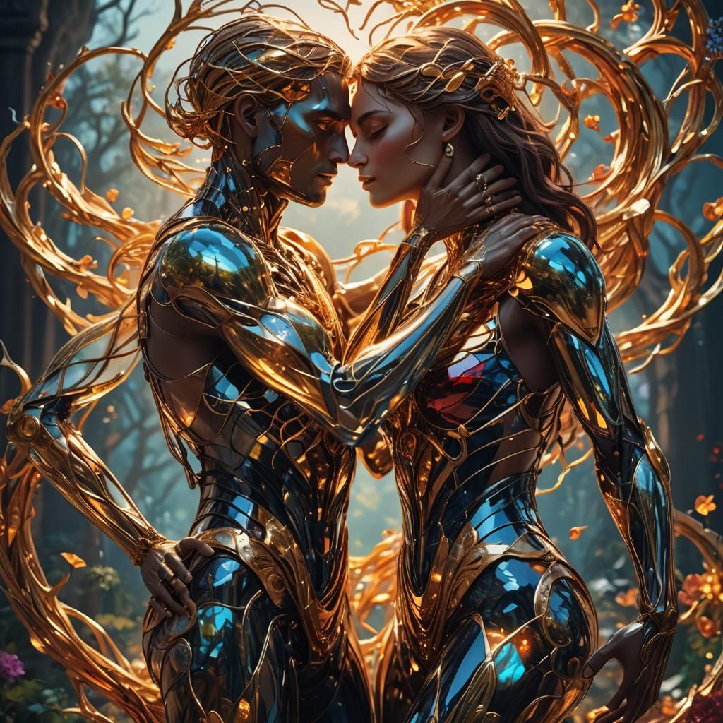 Glassy Lovers Entwined: Fantastical Concept Art
