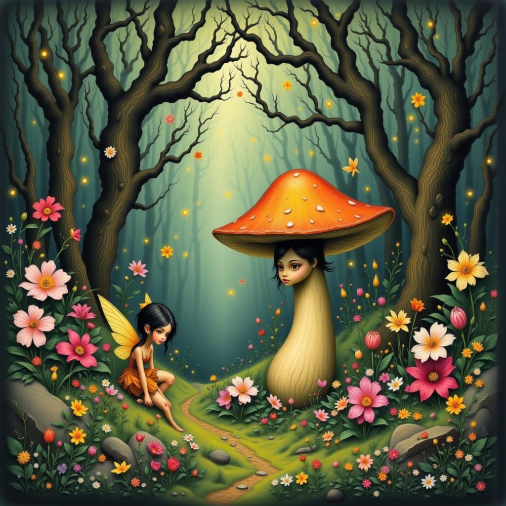 Delicate Fairy in Whimsical Forest Art
