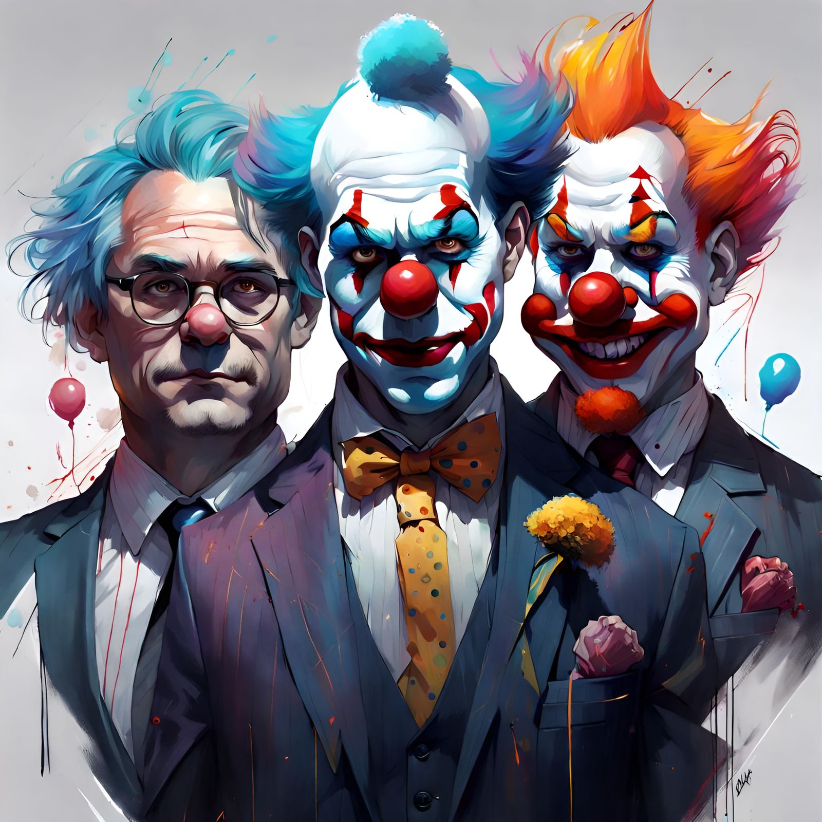 Three Serious Clowns in Suits: Detailed Concept Art