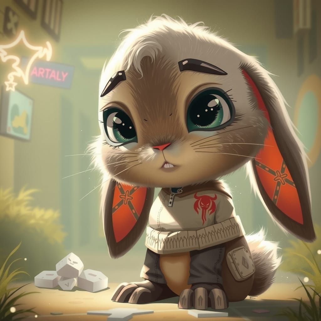 Neon Noir Bunny in Dark Fantasy Style