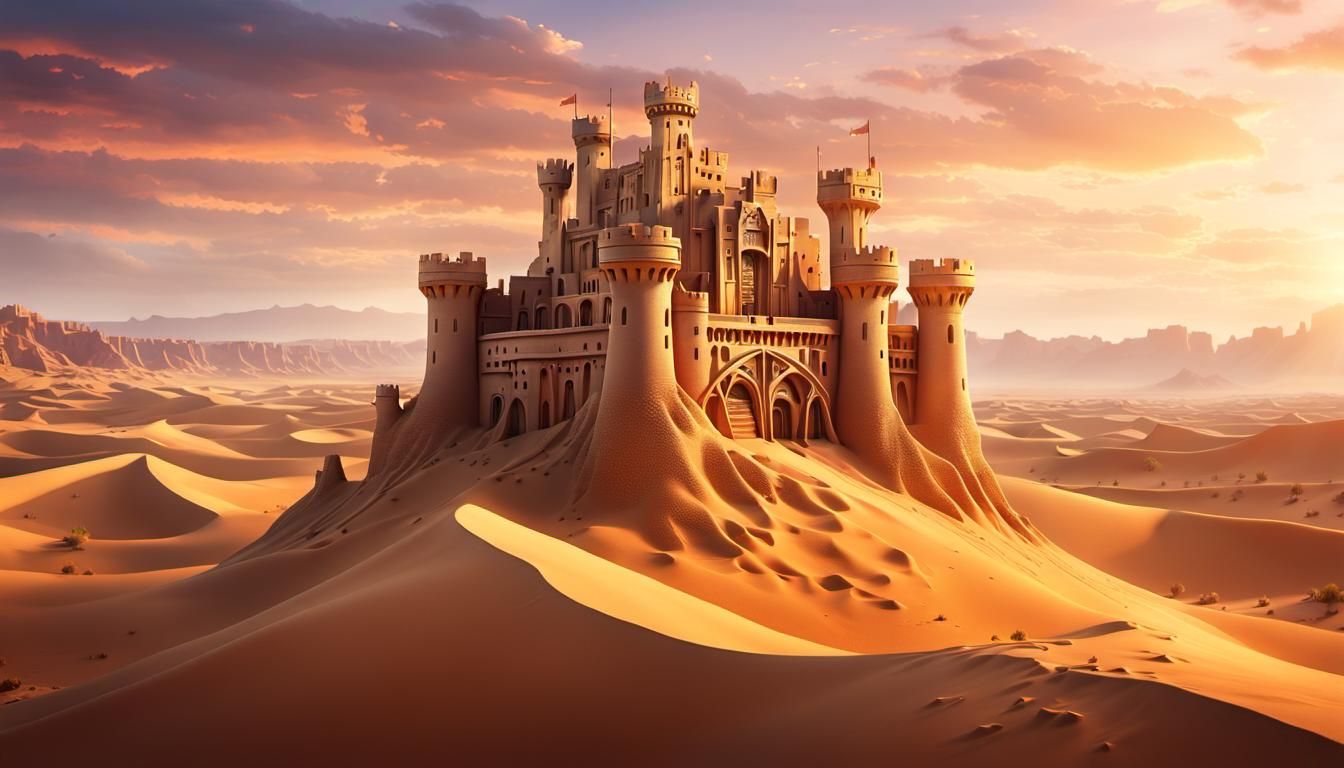 Desert Castle Sunset in Digital Art Nouveau Style