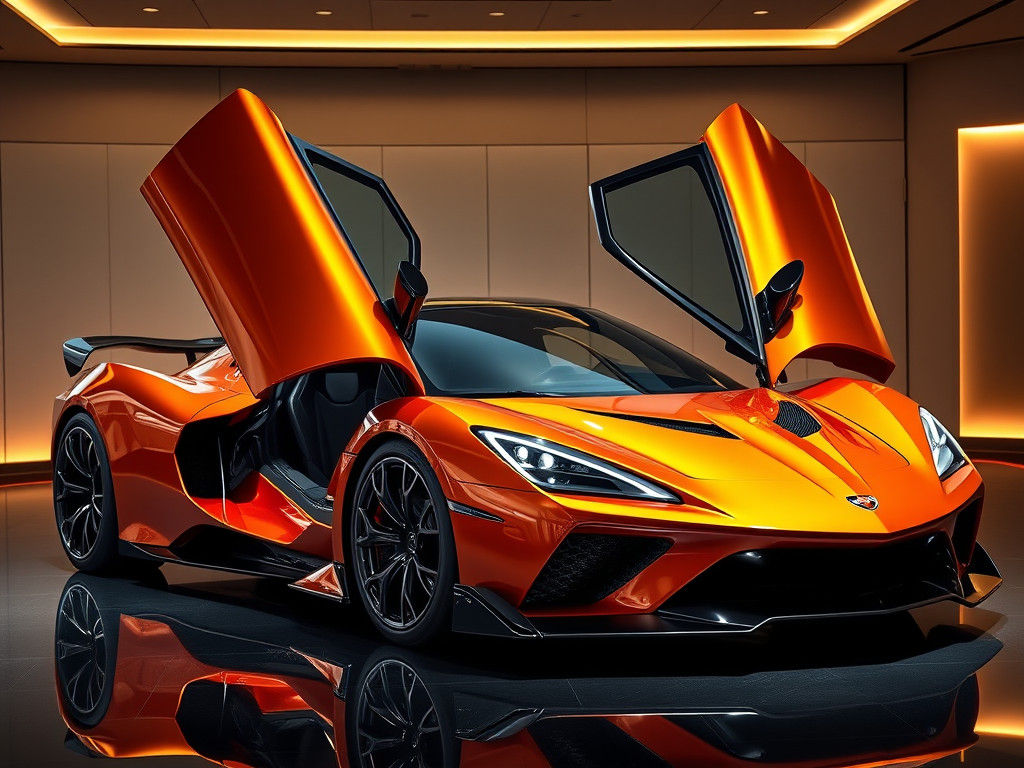 Futuristic Orange Supercar with Gullwing Doors