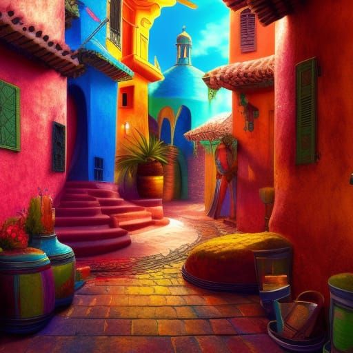 Colorful Party in Andalusian Courtyard, Splash Art