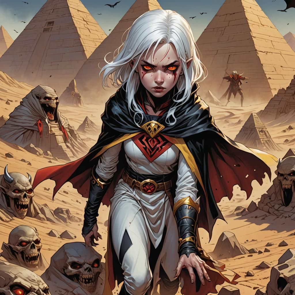 Vampire Child Slides Down Pyramid: Comic Book Art