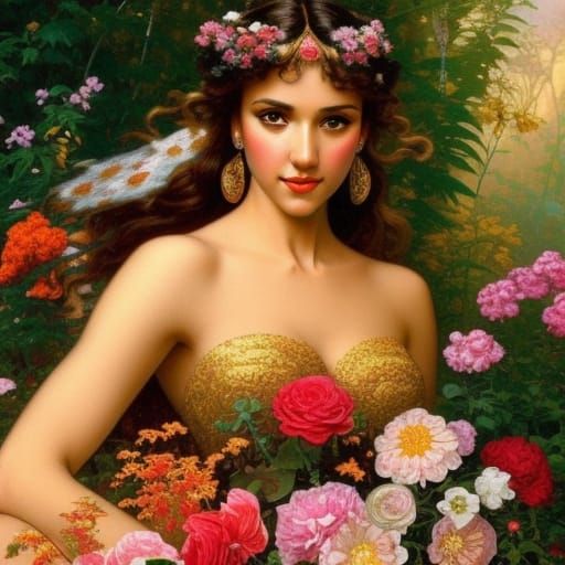 Goddess of Summer Gardens in Mucha Style