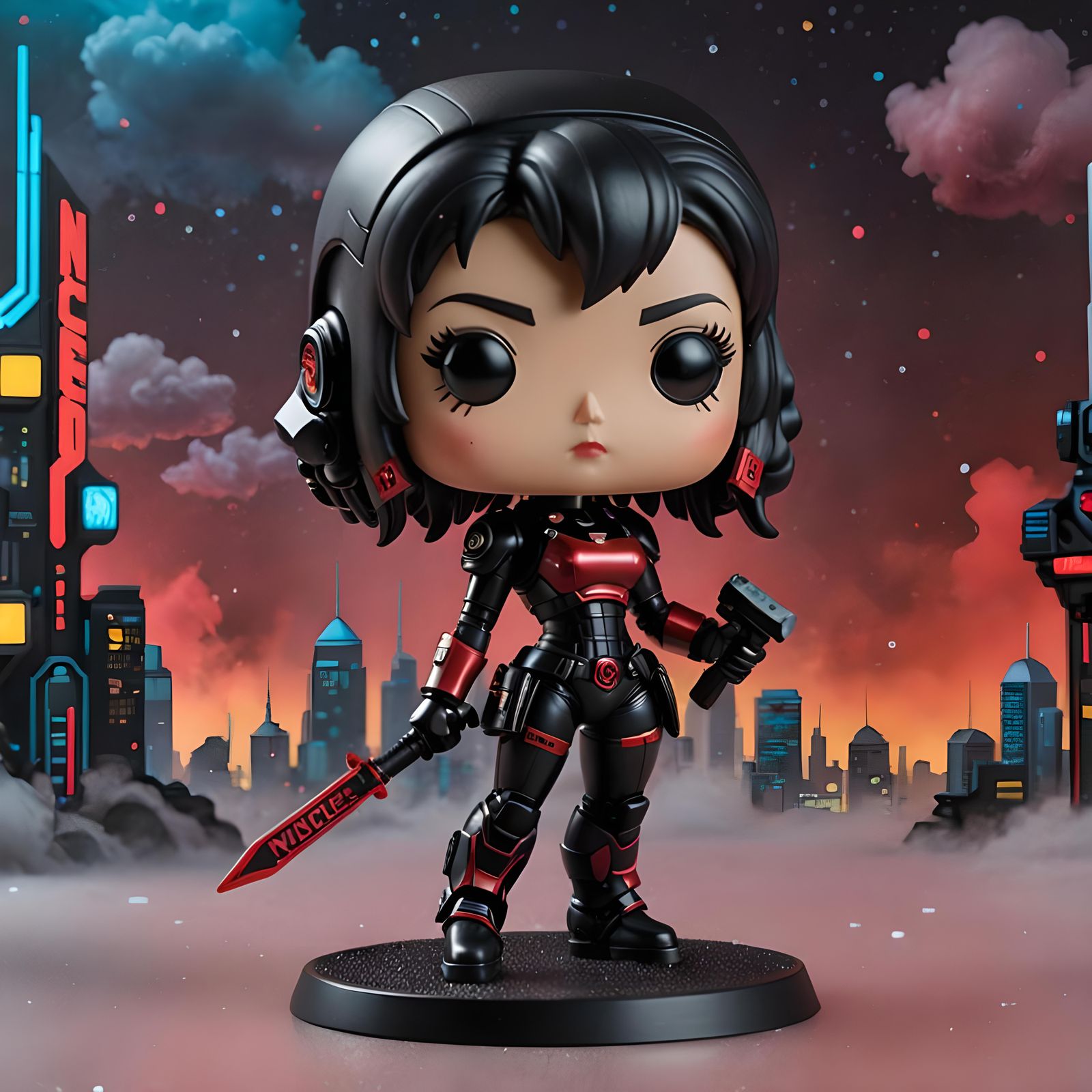 Cyberpunk Robot Funko Pop Figure with Sign