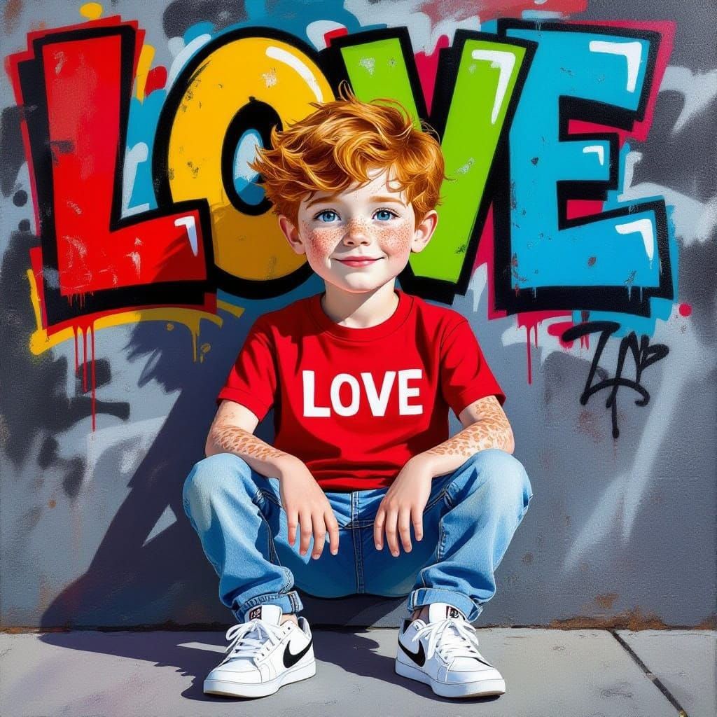 Ginger Haired Boy in Street Art Style