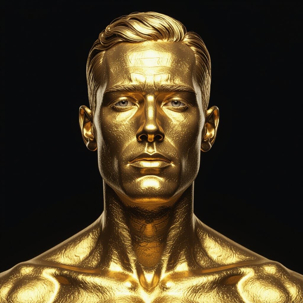 Golden Man Headshot in Digital Art Style