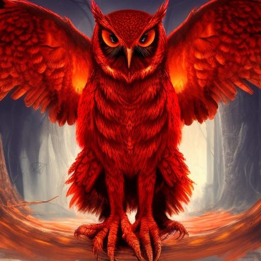 Giant Red Owl Guarding Hell Entrance