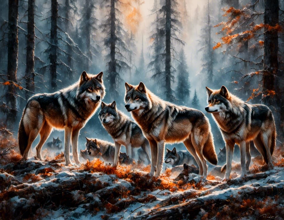 Wolves in the Forest: Gouache and Watercolor