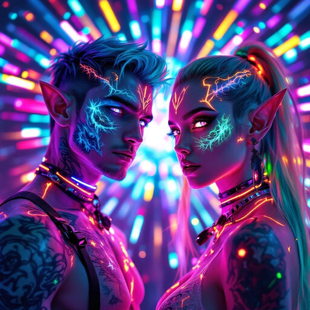 Vibrant Neon High Elves in a Futuristic Realm